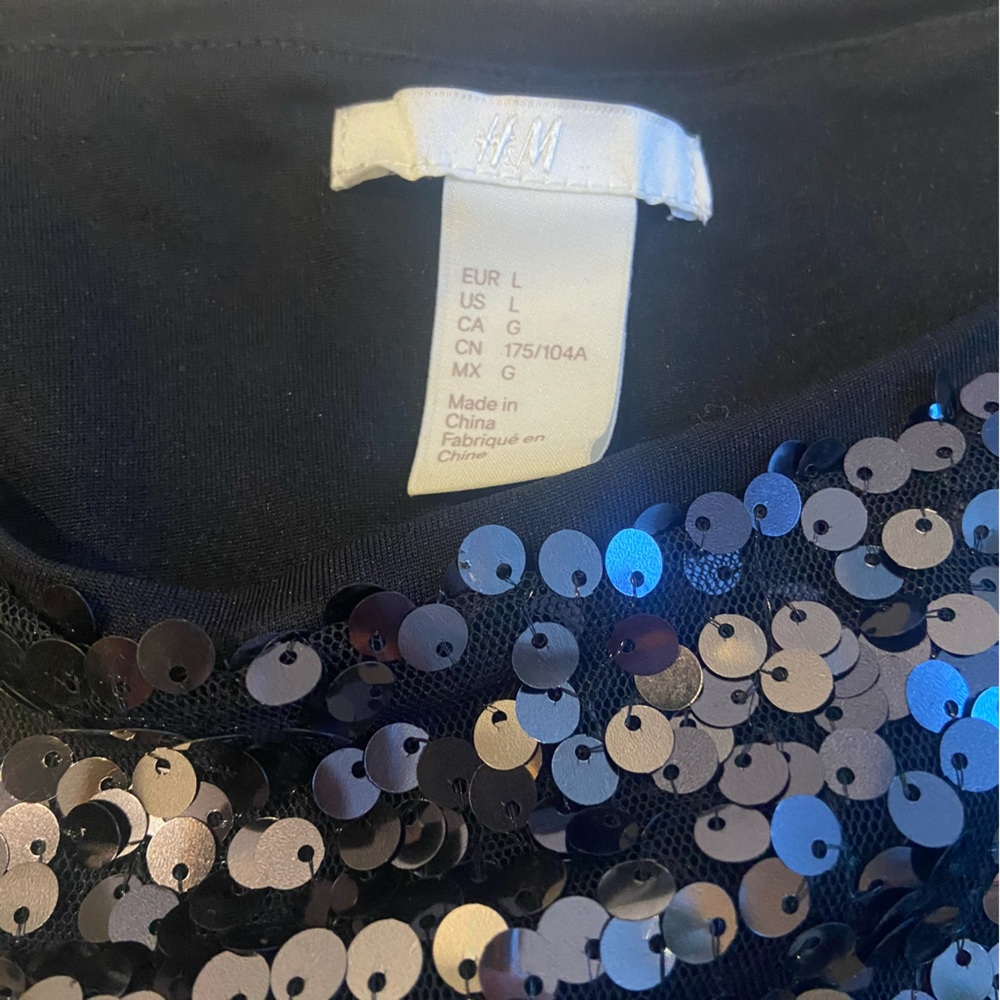 H&M Black Sequin Top Large Boxy Relaxed Party Evening NWOT - Picture 5 of 10